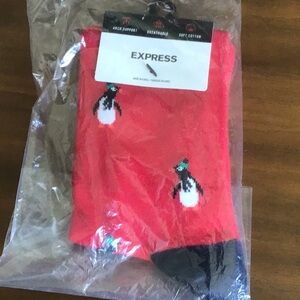Express Vibrant Red Penguin Pattern Socks